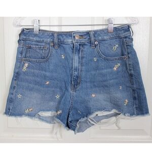 American Eagle Outfitters Women's Sz 8 Mom Shorts Embroidered Daisy Cutoff Denim